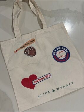 Alice & Wonder Chicago Baseball Cream Canvas Tote Bag